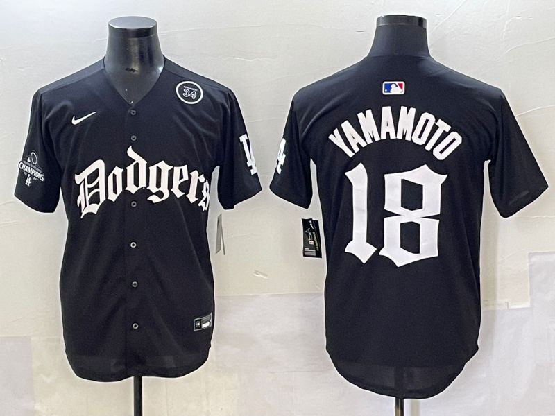 Men 2025 Los Angeles Dodgers #18 Yamamoto Black Seventh generation Joint Name Nike MLB Jersey style 8